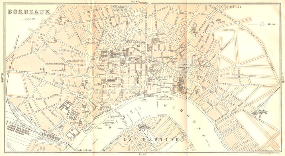 GIRONDE. Bordeaux 1889 old antique vintage map plan chart