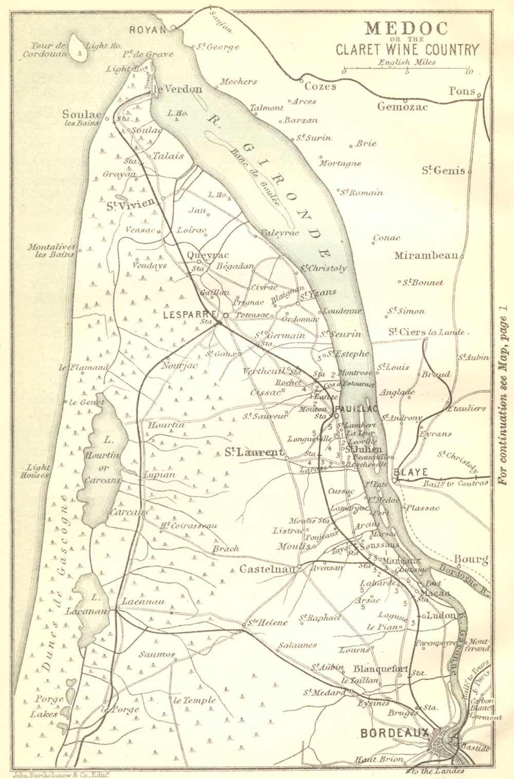 GIRONDE. Medoc 1889 old antique vintage map plan chart