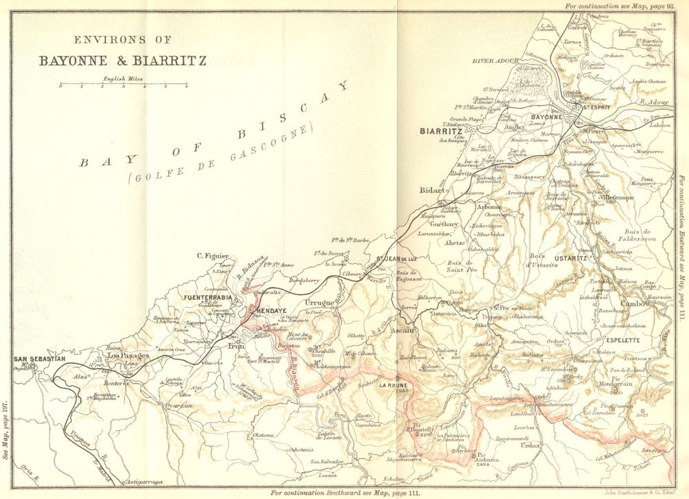 PYRÉNÉES-ATLANTIQUES. Way to Pyrenees west. Area of Bayonne & Biarritz 1889 map