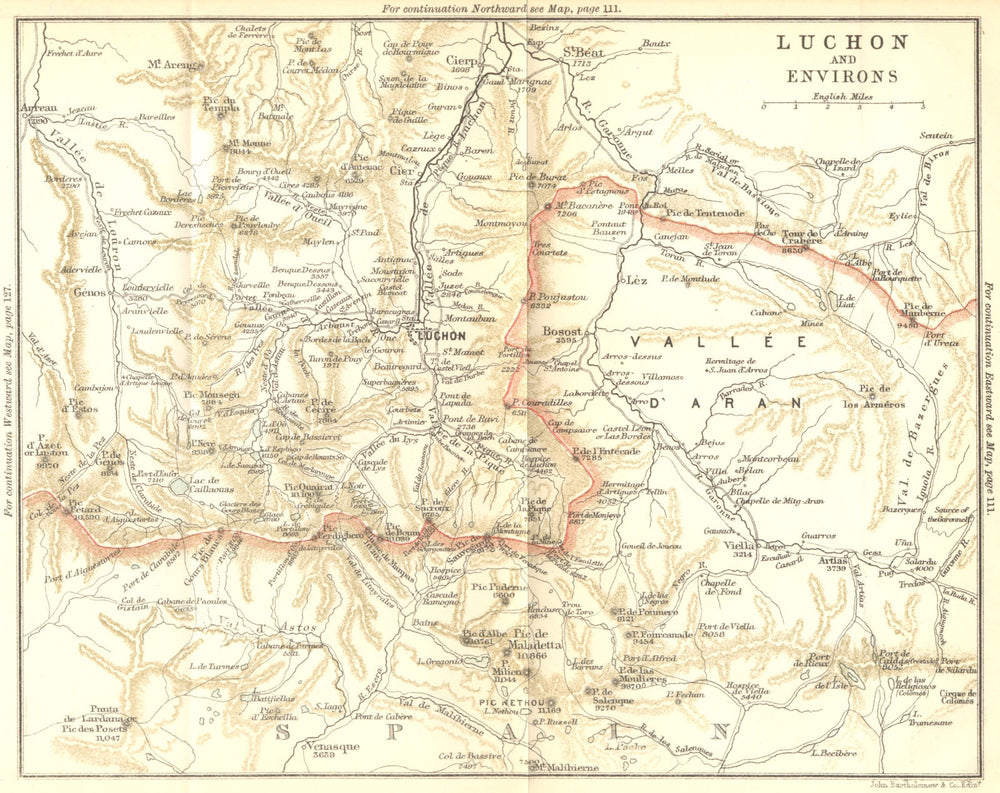 HAUTE-GARONNE. Central Pyrenees. Luchon and Environs 1889 old antique map