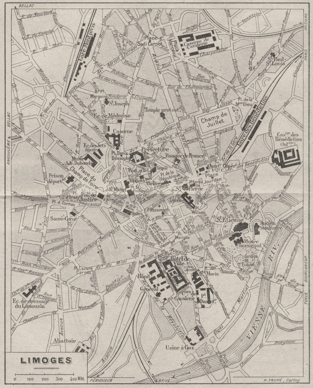 HAUTE-VIENNE. Limoges 1923 old antique vintage map plan chart