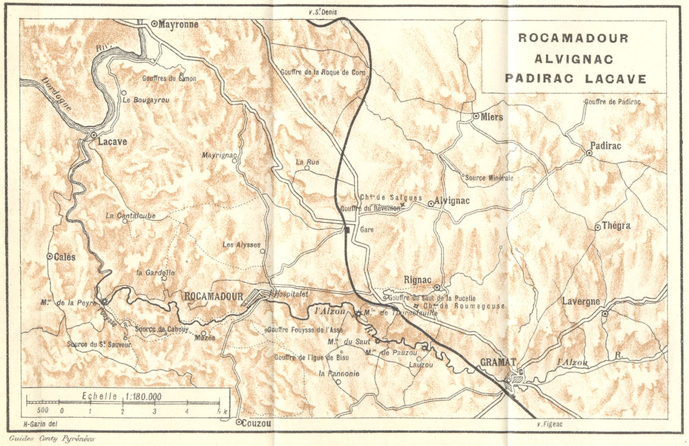 LOT. Rocamadour Alvignac Padirac Lacave 1923 old antique map plan chart