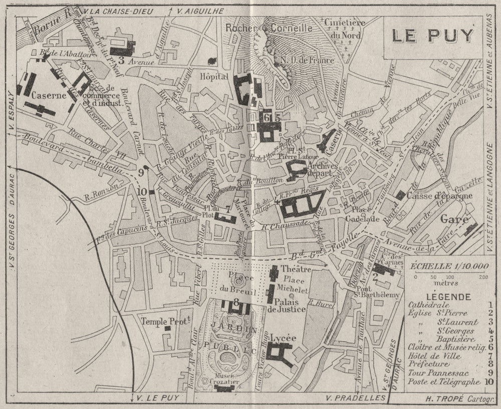 HAUTE-LOIRE. Le Puy 1923 old antique vintage map plan chart