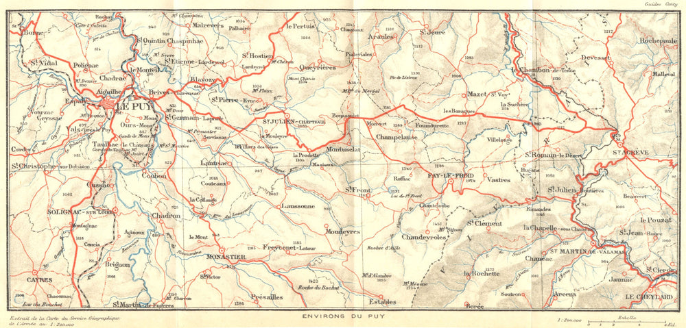HAUTE-LOIRE. Environs du Puy 1923 old antique vintage map plan chart