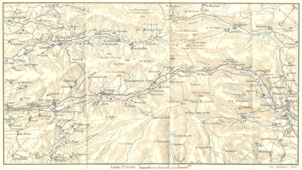 LANDES. Environs de Vic-Sur-Cere et du Lioran 1923 old antique map plan chart