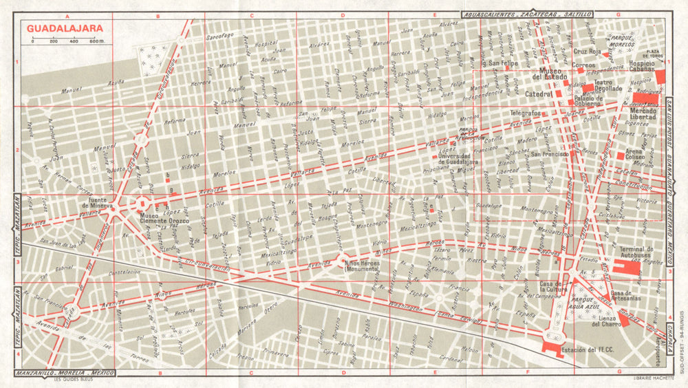 GUADALAJARA town/city plan de la cuidad. Mexico 1968 old vintage map chart
