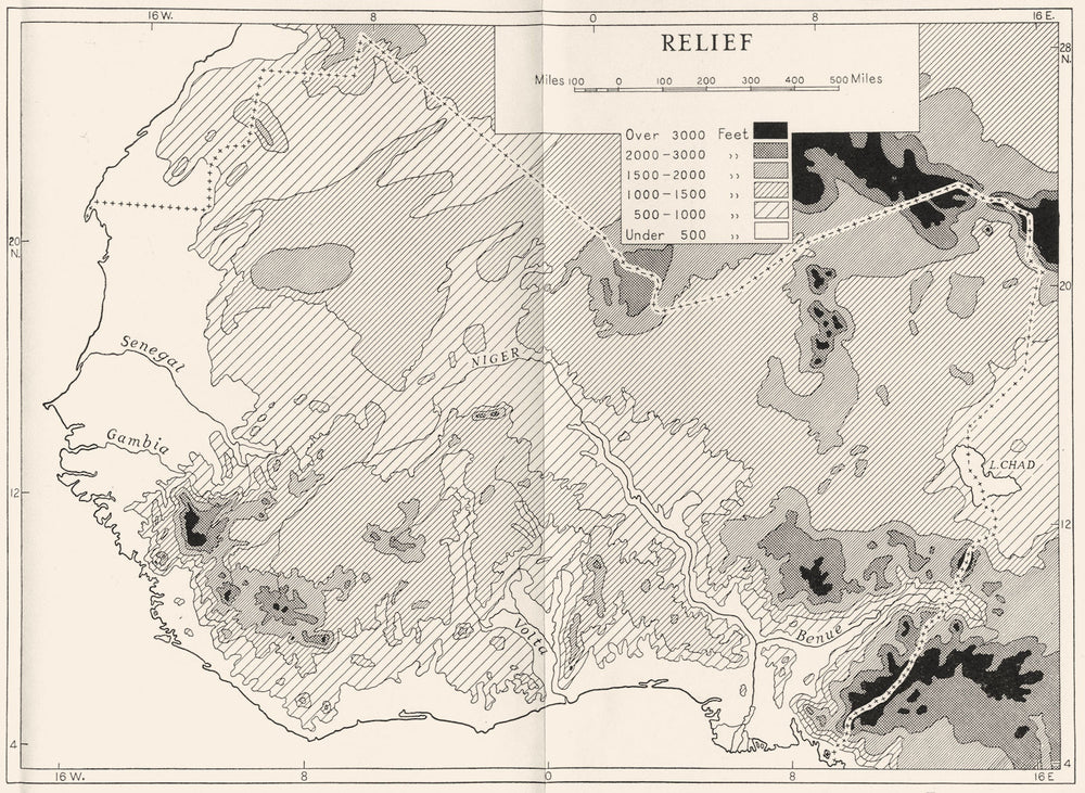 AFRICA. Relief 1943 old vintage map plan chart