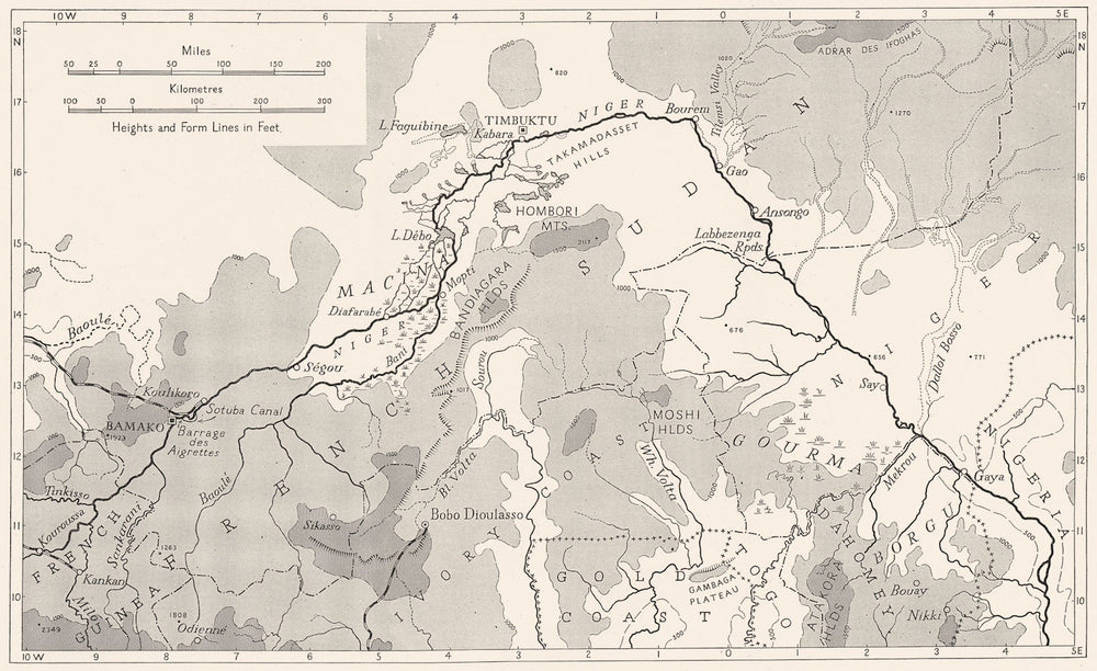 NIGER. physical and geology. The Upper Niger Basin 1943 old vintage map chart