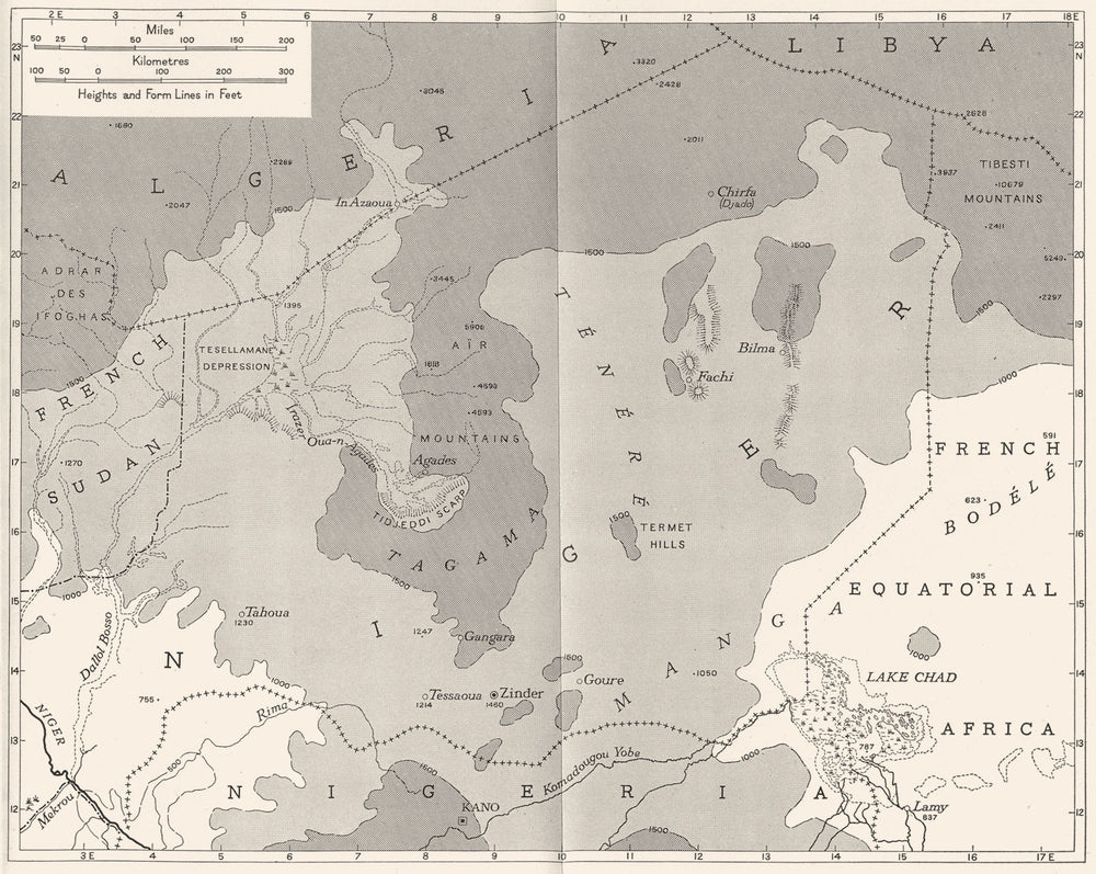 NIGER. physical and geology. Niger 1943 old vintage map plan chart