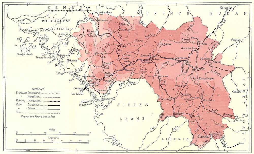 GUINEA. French Guinea 1944 old vintage map plan chart