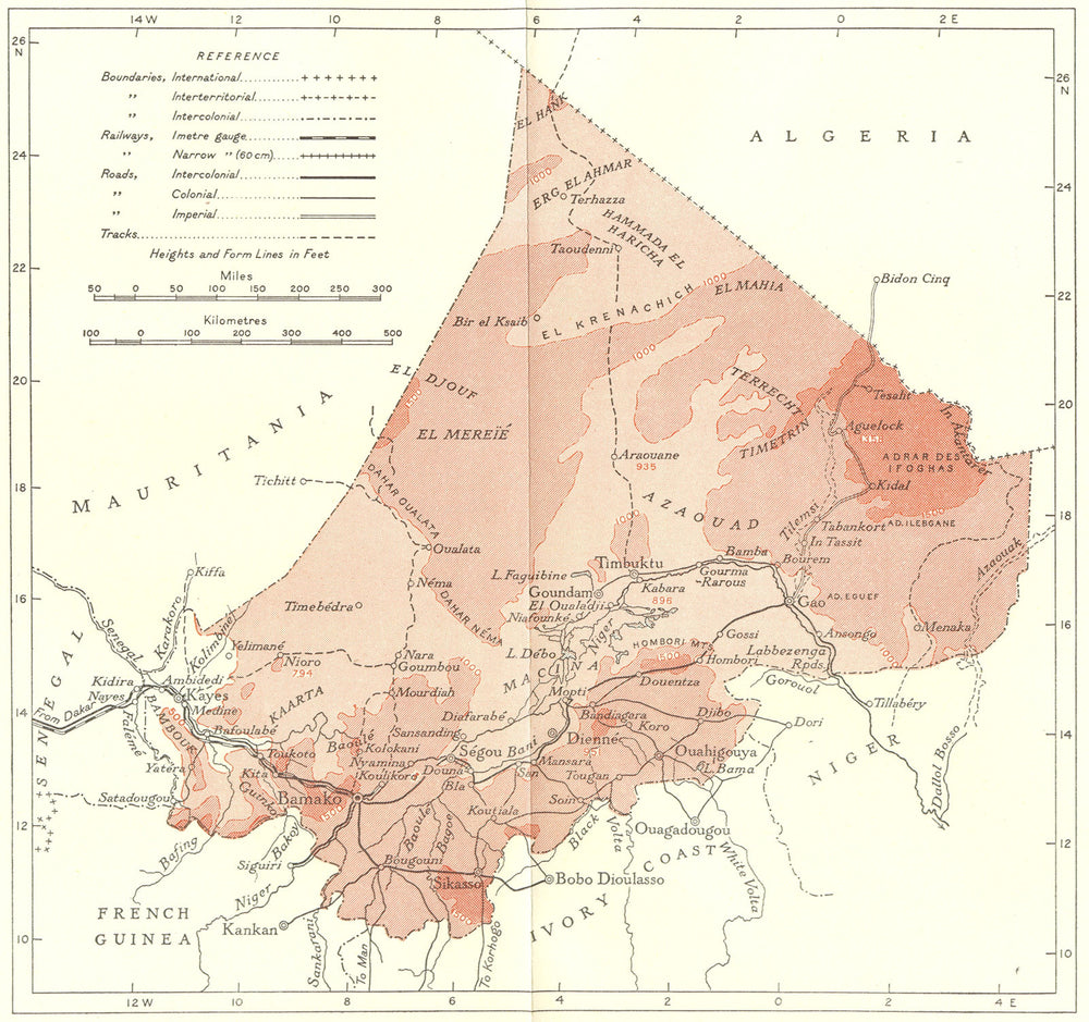MALI. French Sudan 1944 old vintage map plan chart