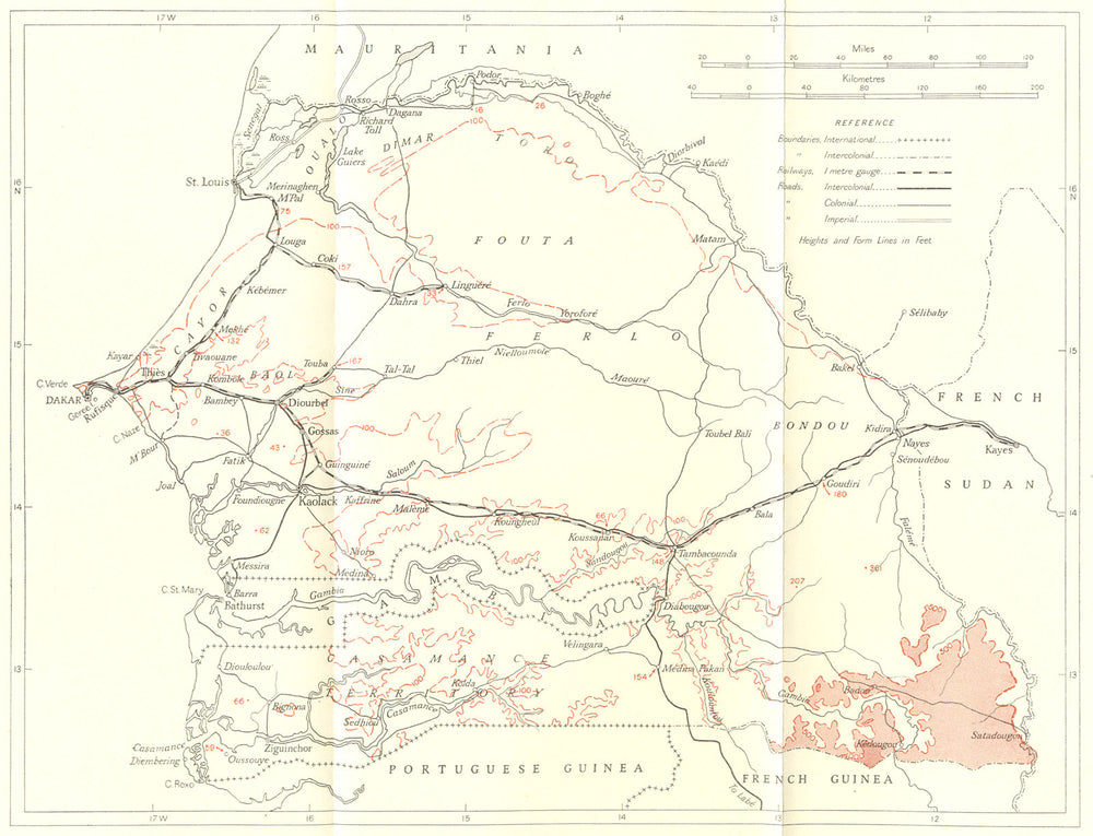 SENEGAL. Senegal and the district of Dakar. Senegal 1944 old vintage map chart