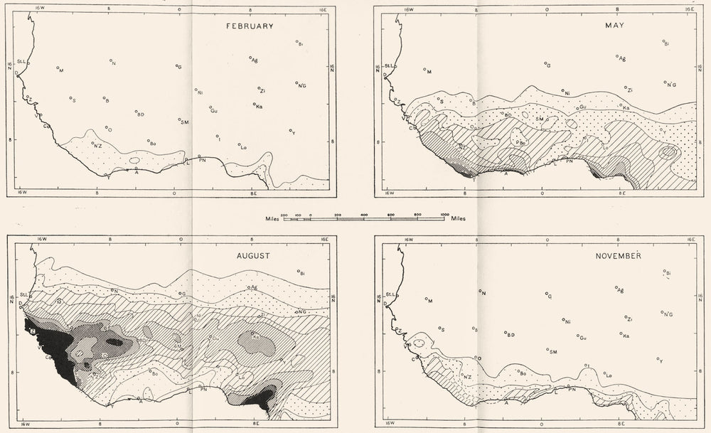 TOGO. Togo. Rainfall 1944 old vintage map plan chart