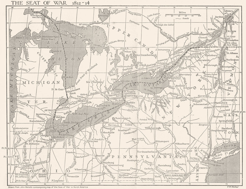 USA. The Seat of War, 1812-1814 1942 old vintage map plan chart