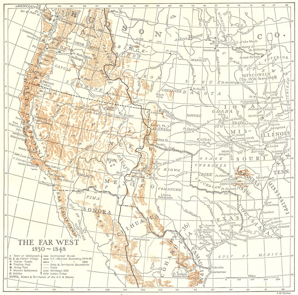 USA. The Far West, 1830-1848 1942 old vintage map plan chart