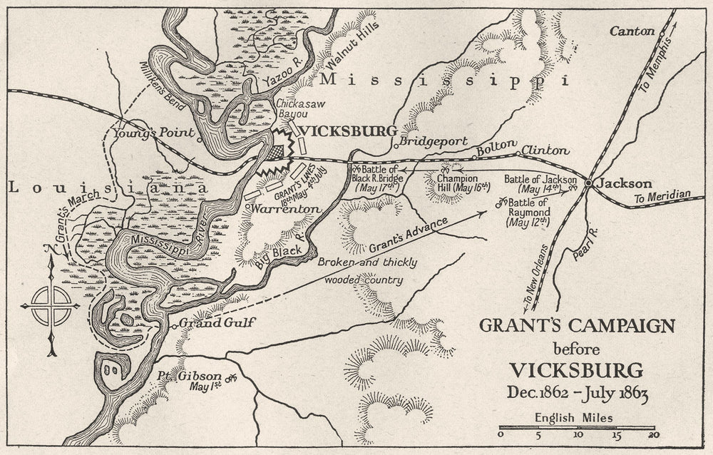 MISSISSIPPI. Grant's Campaign Vicksburg Dec-1862-July 1863, sketch map 1942