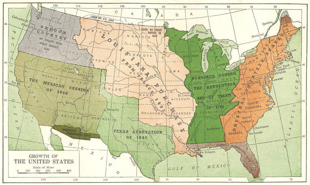 USA. 1863-1865. The Territorial Growth of the United States 1942 old map