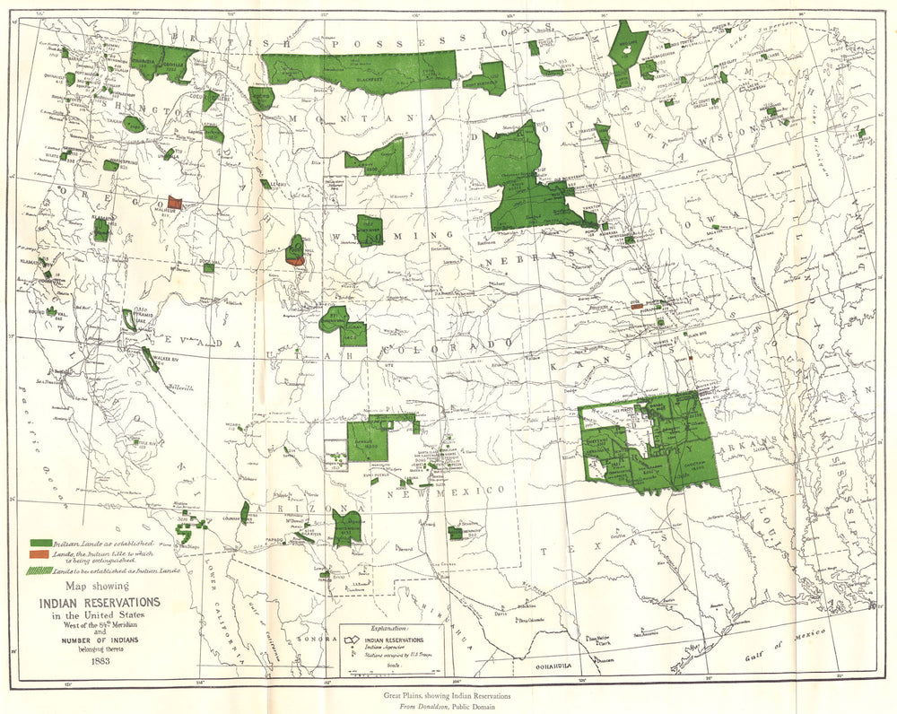 USA WEST. Indian reservations & population 1883 1942 old vintage map chart