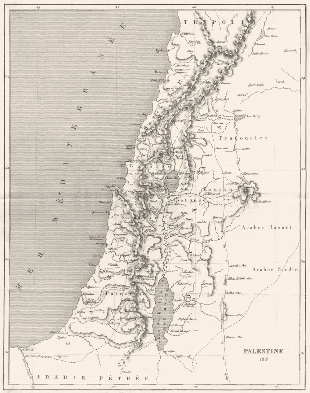 ISRAEL. Asie. Palestine 1841 1875 old antique vintage map plan chart