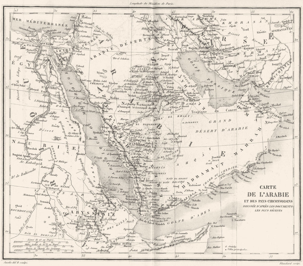 SAUDI ARABIA. Arabie et des Pays Circonvoisins 1875 old antique map plan chart