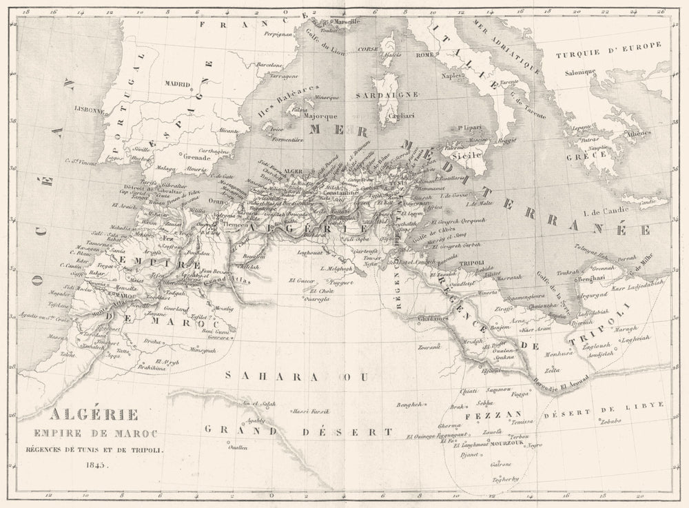 ALGERIA. Afrique Africa. Empire de Maroc Regences Tunis Tripoli 1845 1875 map