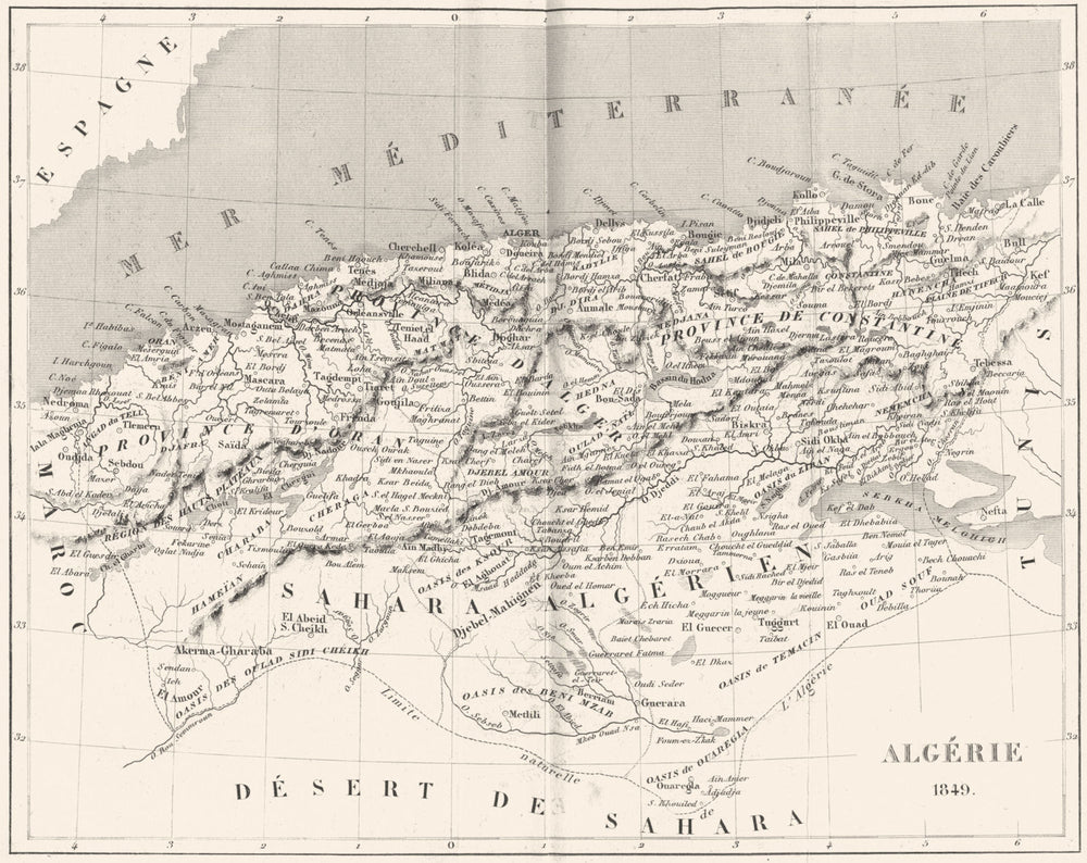 ALGERIA. Afrique Africa. Algeria 1849 1875 old antique vintage map plan chart