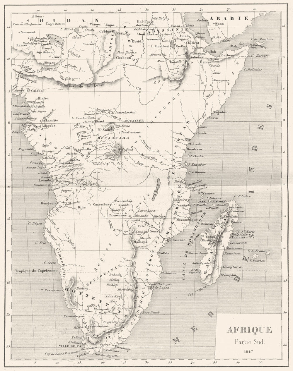 AFRICA. Afrique Africa. Afrique Africa Partie Sud 1847 1875 old antique map