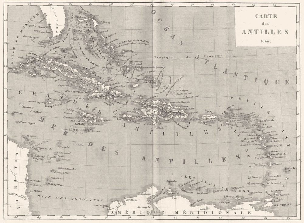 WEST INDIES. Amerique. Carte des Antilles 1844 1875 old antique map plan chart