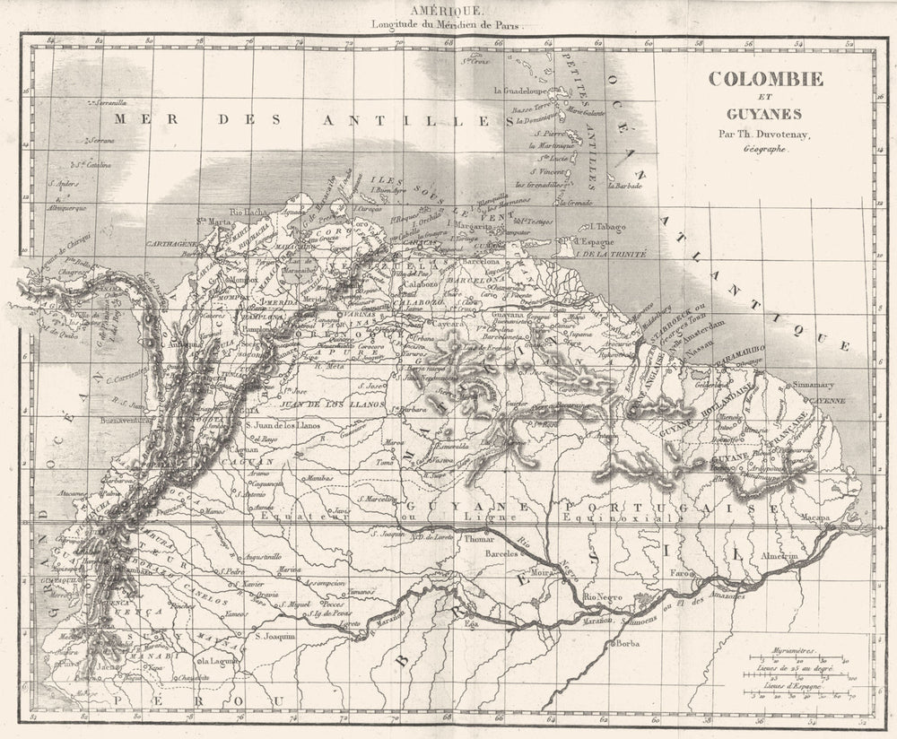 COLOMBIA. Amerique. Colombie et Guyanes Guyana 1875 old antique map plan chart