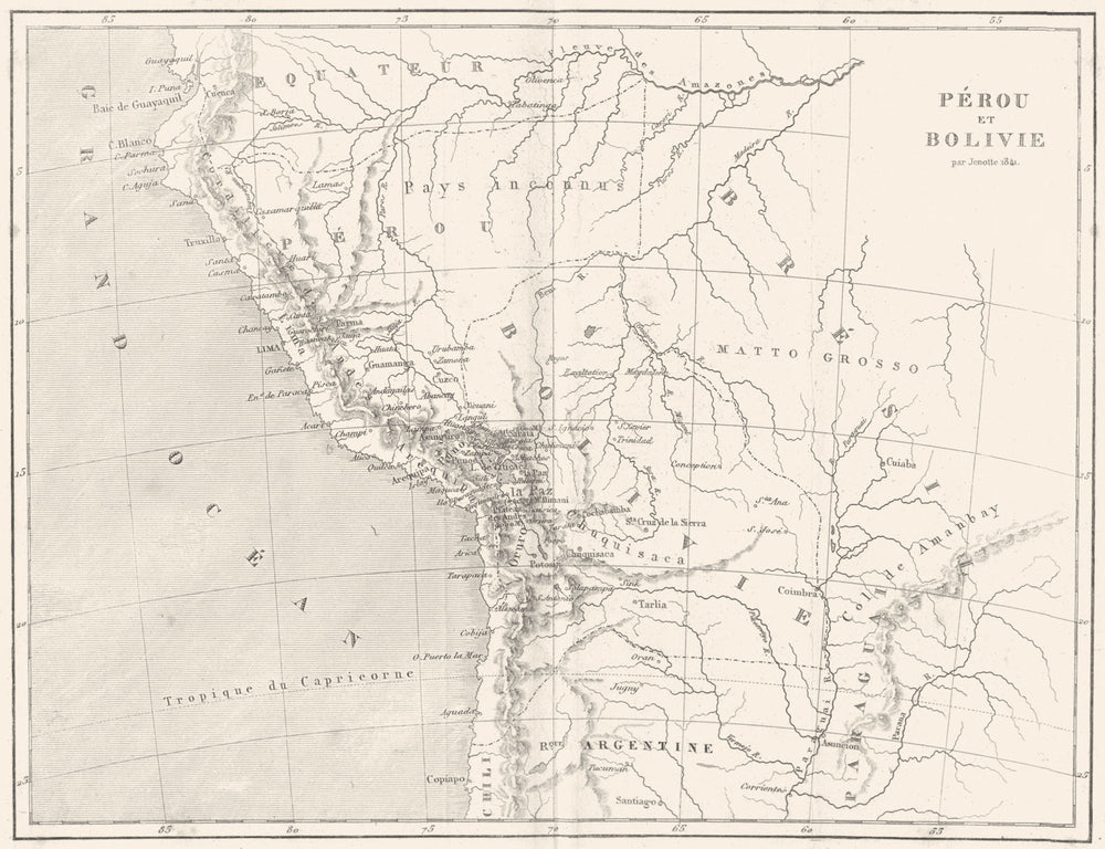 PERU. Amerique. Perou et Bolivie 1841 Bolivia 1875 old antique map plan chart