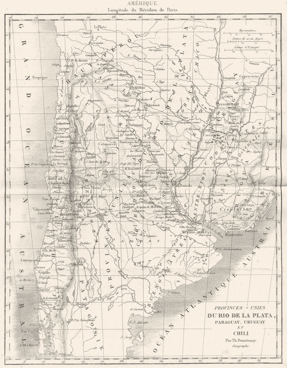 S AMERICA. Argentina; Provinces-Unie Rio Plata, Paraguay Uruguay Chile 1875 map