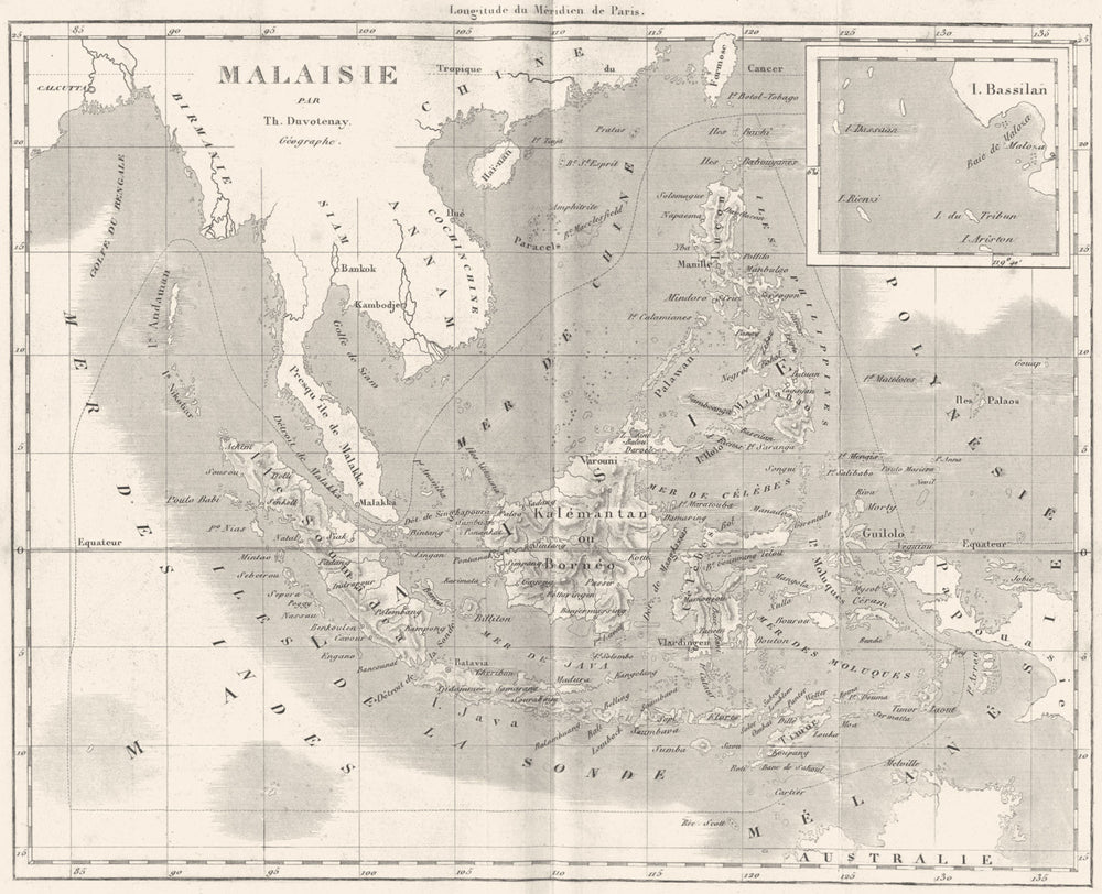 MALAYSIA. Malaisie; I Bassilan 1875 old antique vintage map plan chart