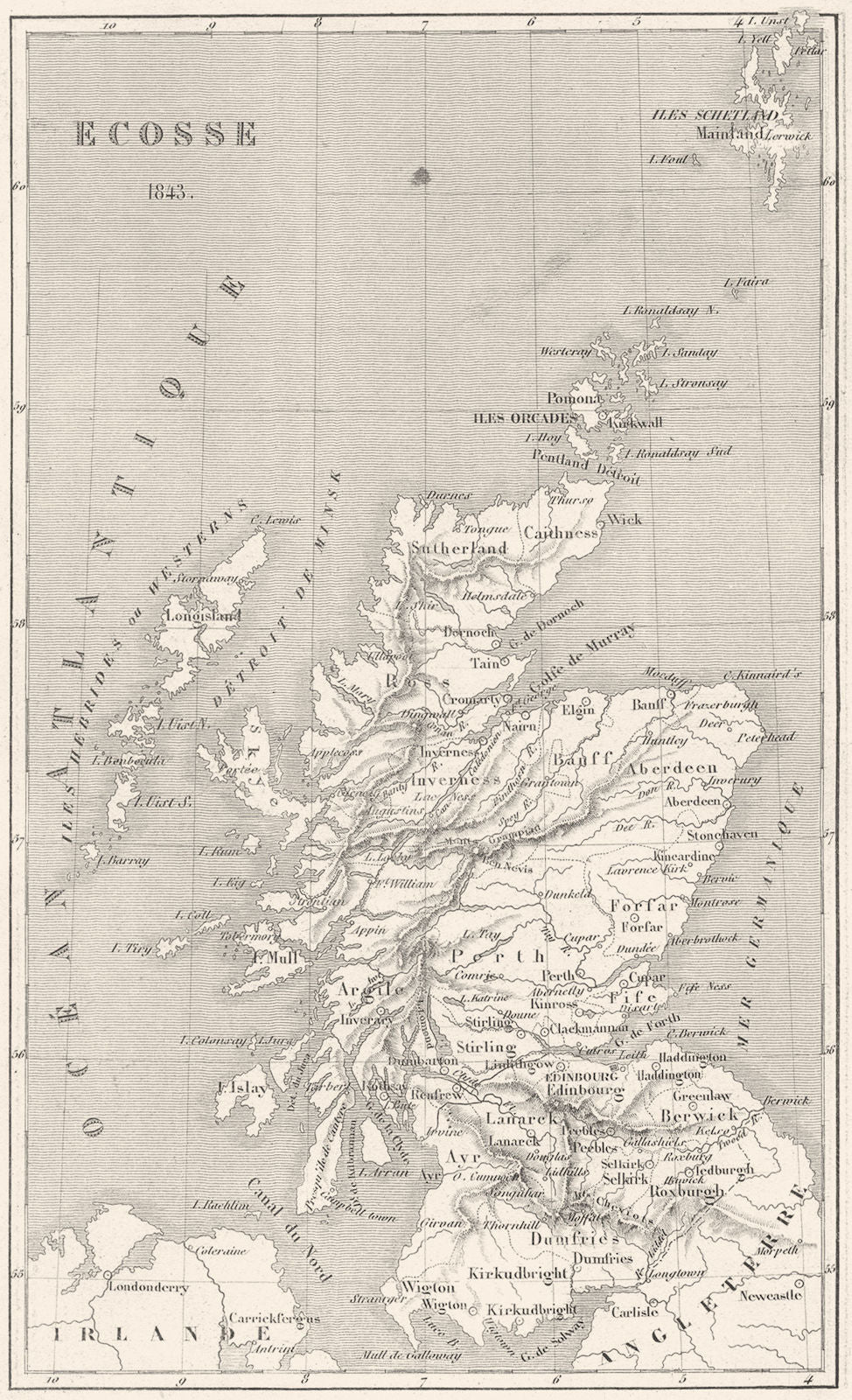 SCOTLAND. Ecosse 1843 1879 old antique vintage map plan chart