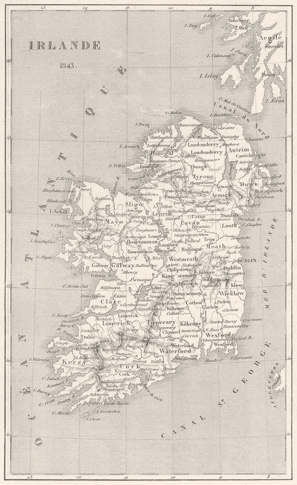 IRELAND. Irlande 1843 1879 old antique vintage map plan chart