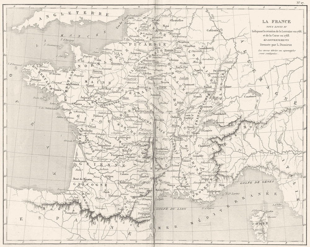 FRANCE. La France Sous Louis XV 1879 old antique vintage map plan chart