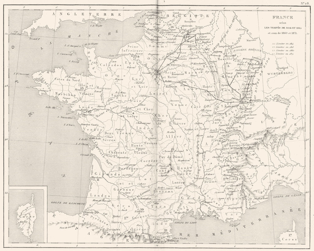 FRANCE. Traites Treaties 1814 et 1815 1860 et 1871 1879 old antique map chart