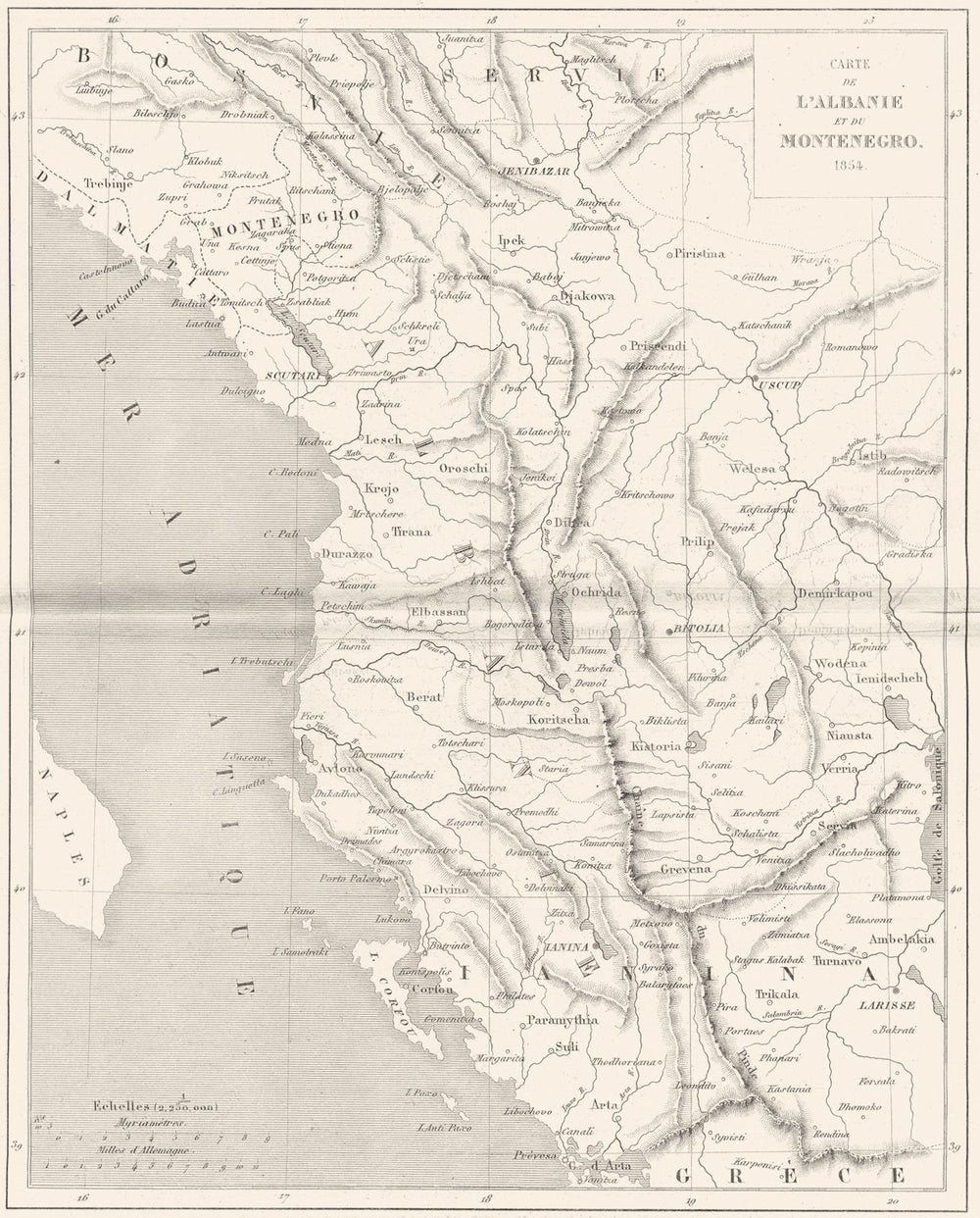 ALBANIA. Carte de L'Albanie et du Montenegro 1854 1879 old antique map chart
