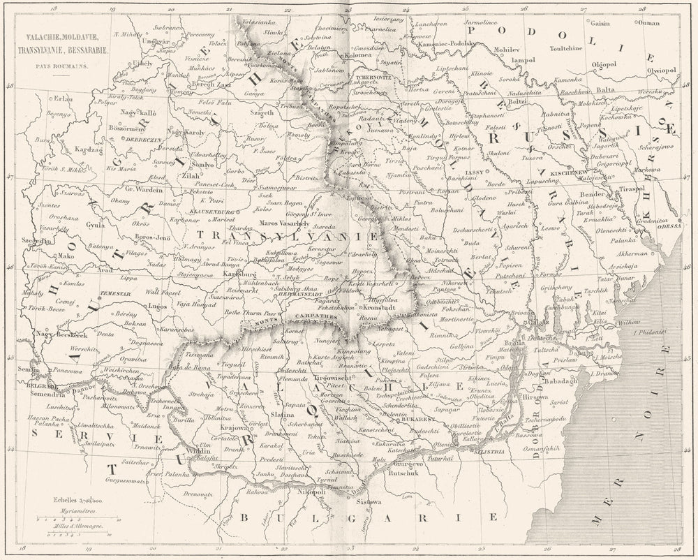 ROMANIA. Wallachia, Moldova, Transylvania, Bessarabia 1879 antique map
