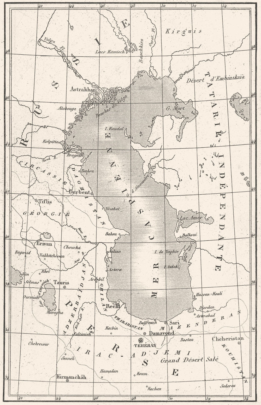 ASIA. Littoral de la Mer Caspienne(Caspian)Caspian Sea 1879 old antique map