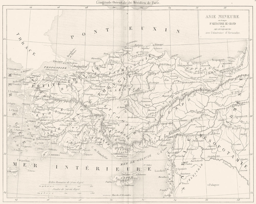 TURKEY. Asia Minor. time of Alexander the Great & itinerary 1879 old map