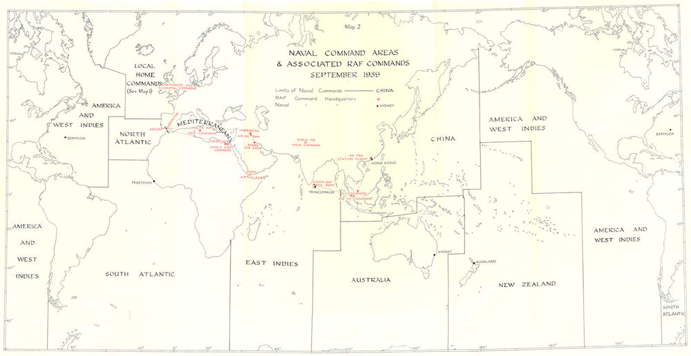 WW2. Naval Command Areas & RAF Commands September 1939 1954 old vintage map