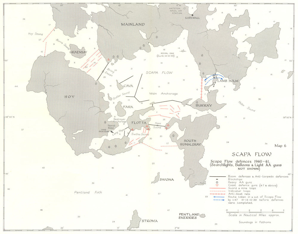 SCOTLAND. Scapa flow defences 1940-41 1954 old vintage map plan chart