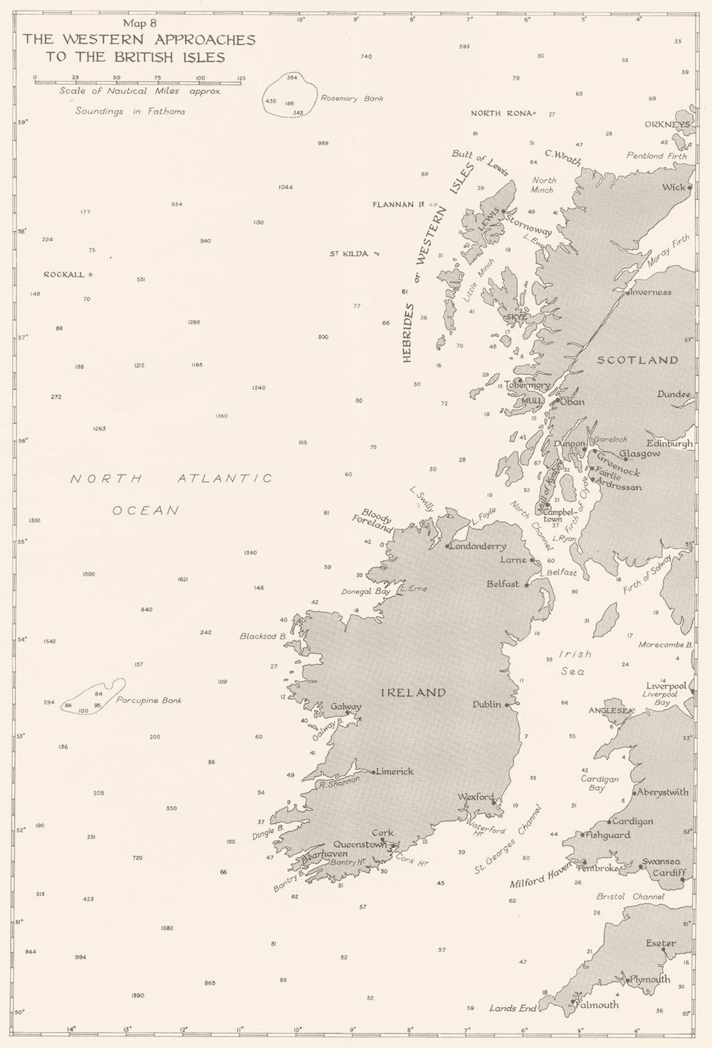 UK. 3rd Sept-31st Dec, 1939. western approaches to British Isles 1954 old map