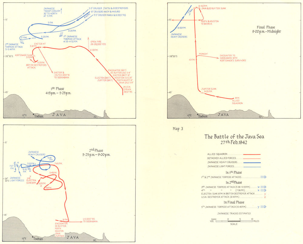 INDONESIA. The Battle of the Java Sea 27th Feb 1942 1956 old vintage map chart