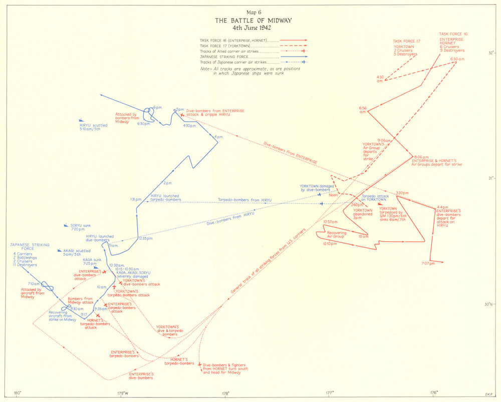 PACIFIC OCEAN. Battle of Midway 4th June 1942 1956 old vintage map plan chart