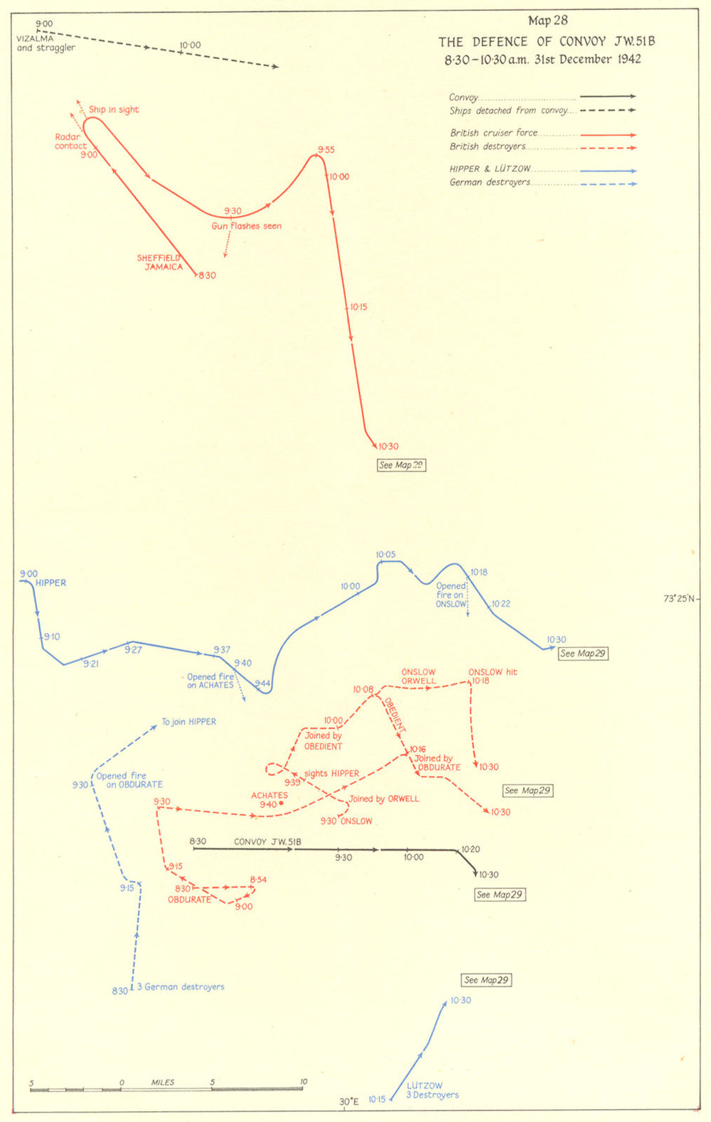 ARCTIC. Defence of Convoy JW 51B 8. 30-10. 30am 31st Dec 1942 1956 old map