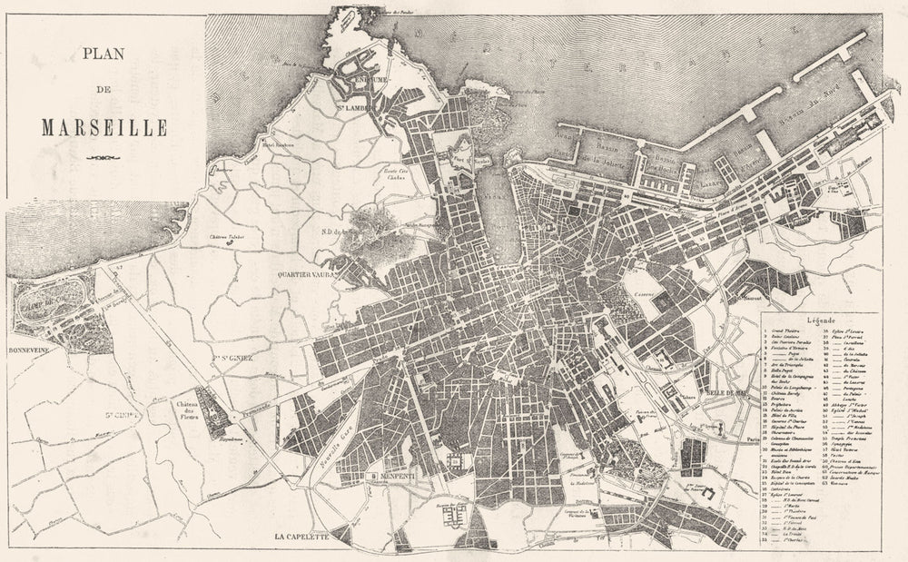 BOUCHES-DU-RHÔNE. Marseille. Plan de Marseille 1880 old antique map chart