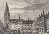 GERMANY. Lubeck. market, with St Mary's Church & town Hall c1893 old print