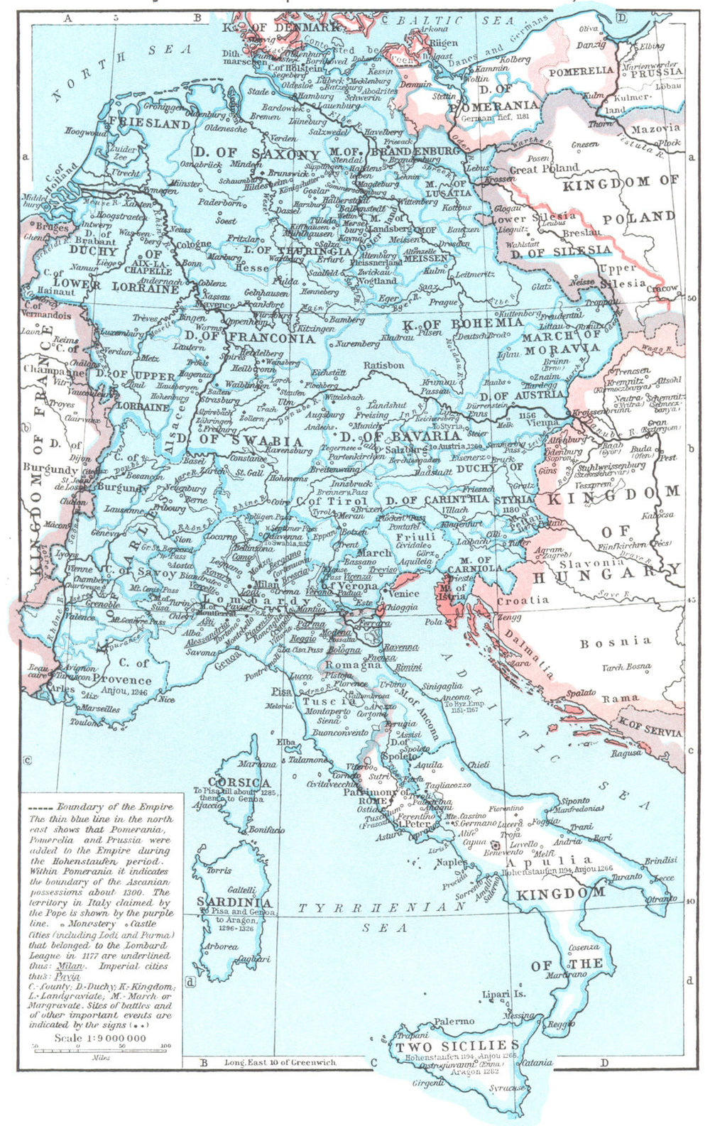 GERMANY. Holy Roman Empire under Hohenstaufen, 1138-1254 1956 old vintage map