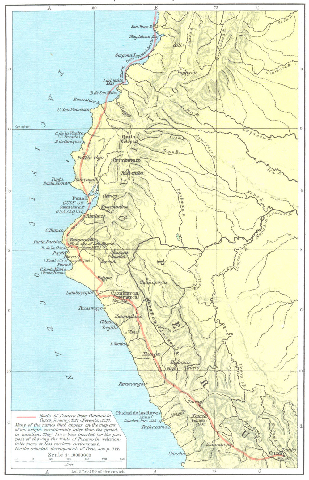 PERU. The Conquest of Peru, 1531-1533 1956 old vintage map plan chart